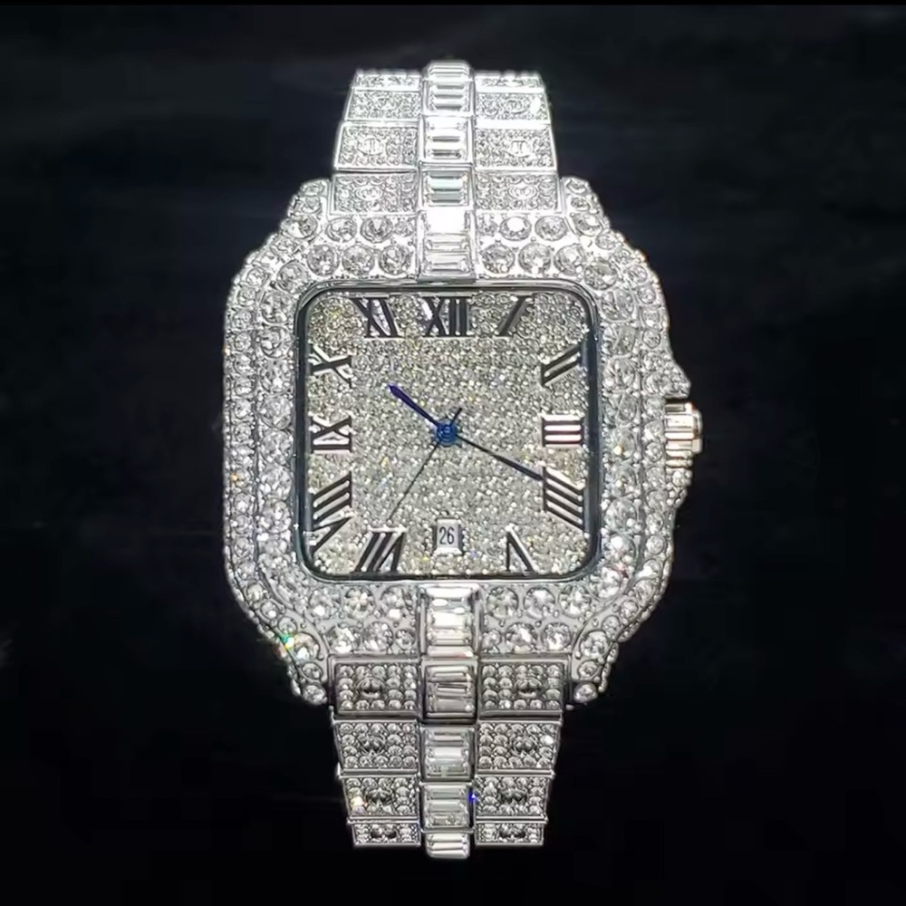 Mens Silver ICED OUT DIAMOND/MOISSANITE SIMULATED luxury Watch!